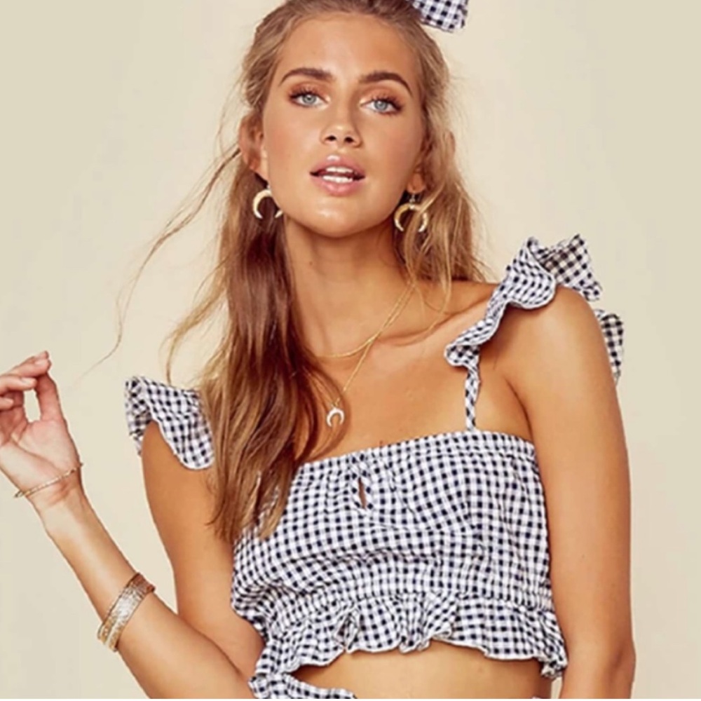 Blue Gingham Ruffle Crop Top